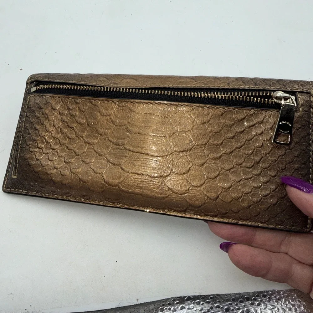 Coach Metallic Bronze Python Embossed Leather Slim Envelope Wallet - Picture 10 of 12